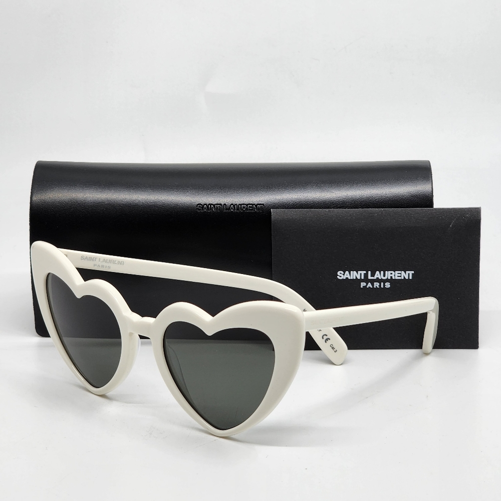 🔥SAINT LAURENT YSL LOULOU Heart Sunglasses White/Grey Lenses